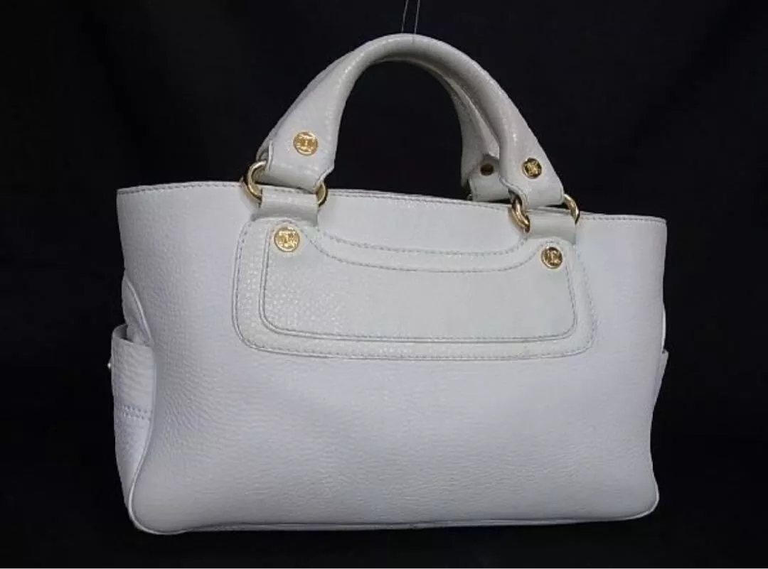 Auth CELINE Boogie bag Handbag Tote Bag White Leather 134023 Unisex USED F S