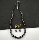 Vintage Stauer Onyx Beaded Necklace & Earrings Gold Tone — photo 5