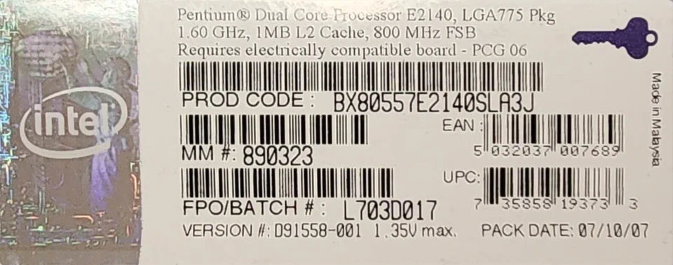 Intel Pentium Dual-Core Processor E2140, NIB, 1.6GHz, 1 MB L2 Cache, 800 MHz FSB - Image 3 of 4