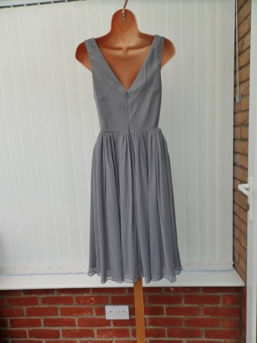 ELIZA J SILVER GREY SHEER PLEAT CHIFFON 50'S FLARE SCARF MIDI DRESS 10 £139 ONCE - Picture 11 of 14