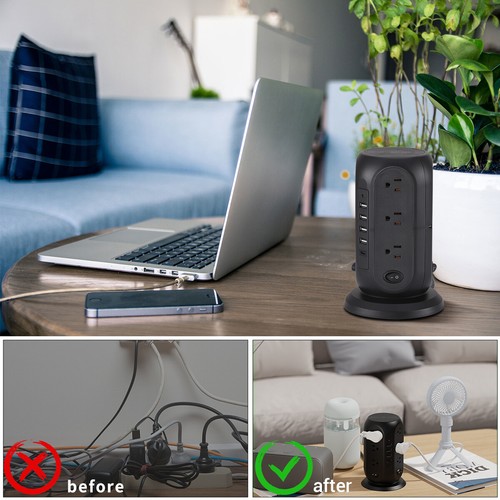 17-in-1 Tower Power Strip Multi Plug w/Surge Protector 12Outlets 5 USB (1 USB C) - Picture 10 of 17