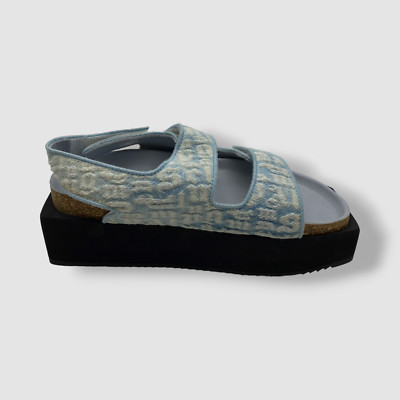 $665 Palm Angels Women's Blue Monogram Platform Denim Sandals Shoes Size 36