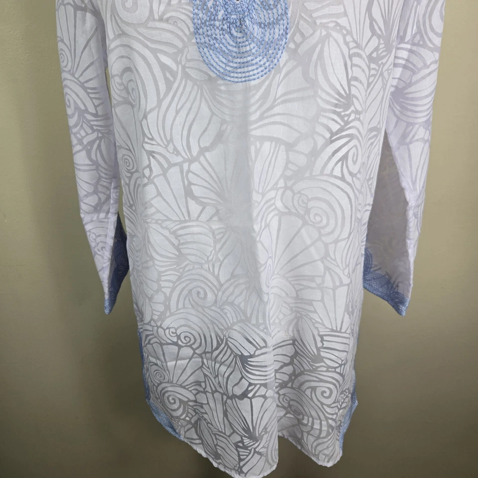 Vineyard Vines Mujer Cubre XS Blanco Azul Nautulis Estampado Concha Playa Piscina Foto 4 de 4