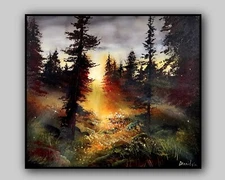Original Acrylic Landscape Painting  12x14" LIGHT BETWEEN THE TREES Wall Art