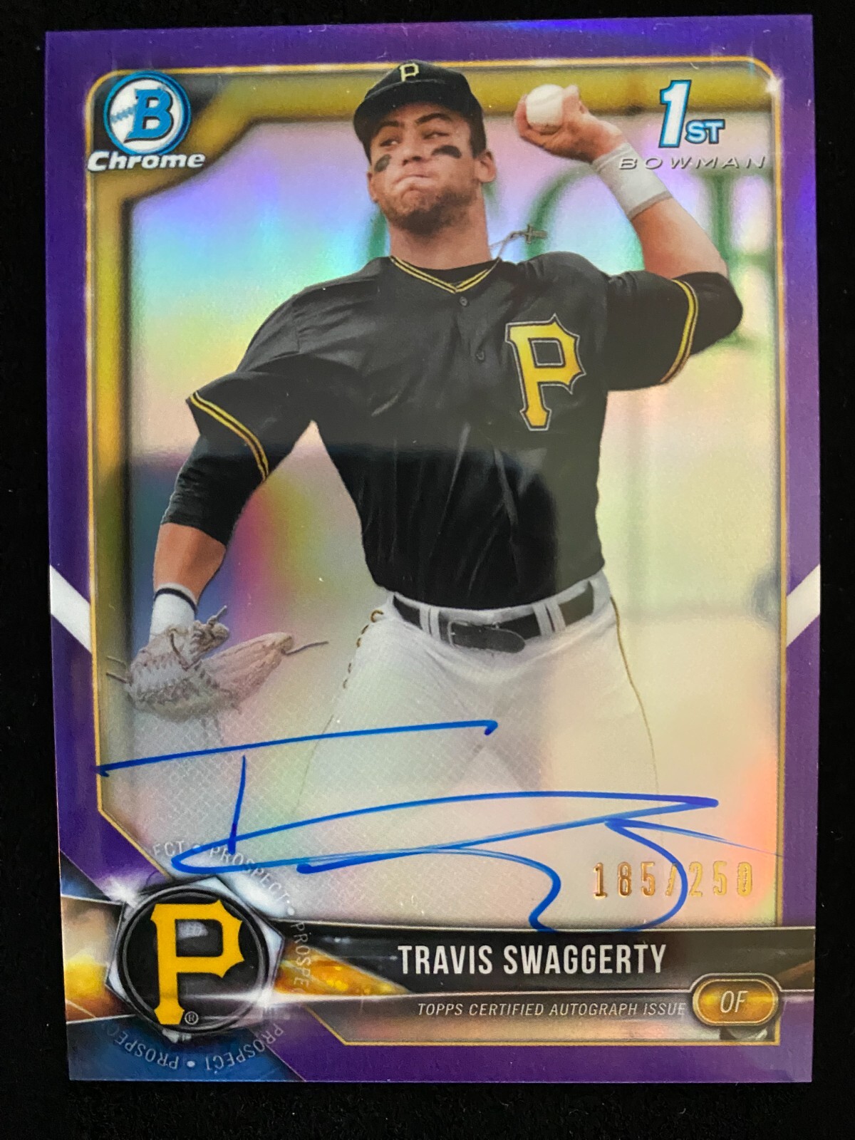 2018 Bowman Chrome Draft TRAVIS SWAGGERTY 1st Rookie PURPLE REFRACTOR AUTO #/250