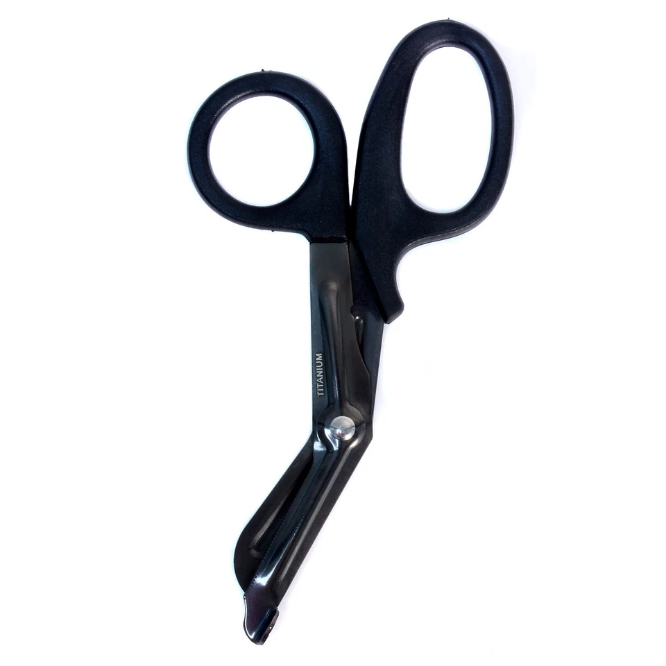 Tijeras de vendaje unidas de titanio 7 1/4" dobladas tácticas sigilo negras - 2 quilates Foto 2 de 4