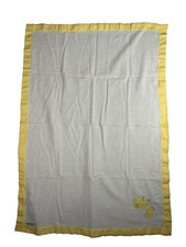 Vintage Quiltex White Baby Blanket Gingham Yellow Binding bear