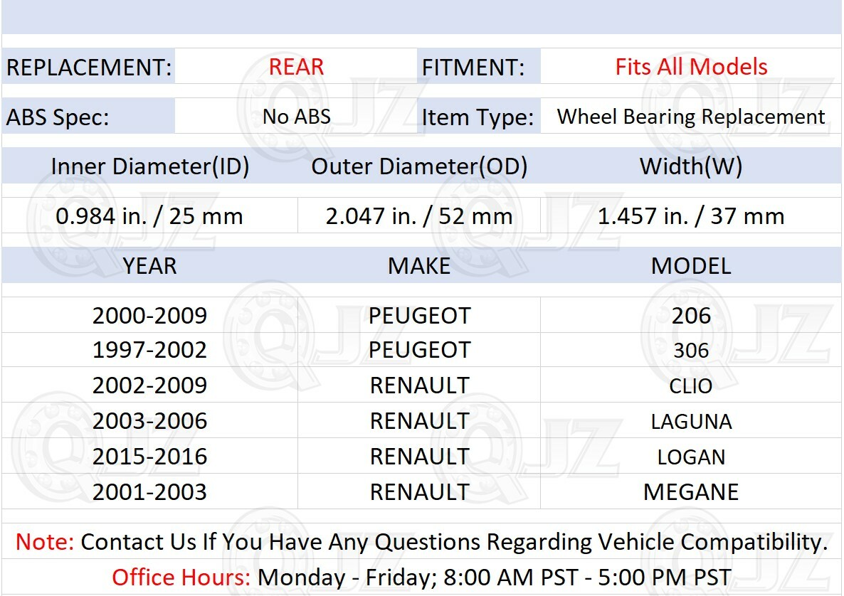 [REAR(Qty.2)] Wheel Bearing Unit For 2002-2009 Renault Clio Hatchback FWD-Model
