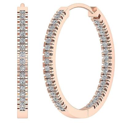 Runde Form Inside Out Creolen Ohrring Diamant I1 G 1,35 Kt 14K Weiß Gelbgold