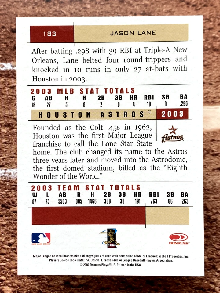 2004 Donruss Team Heroes Jason Lane #183 - Image 2 of 2