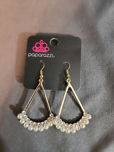 Top To Bottom Brown Paparazzi Earrings Dangle, Pearl, Rhinestone