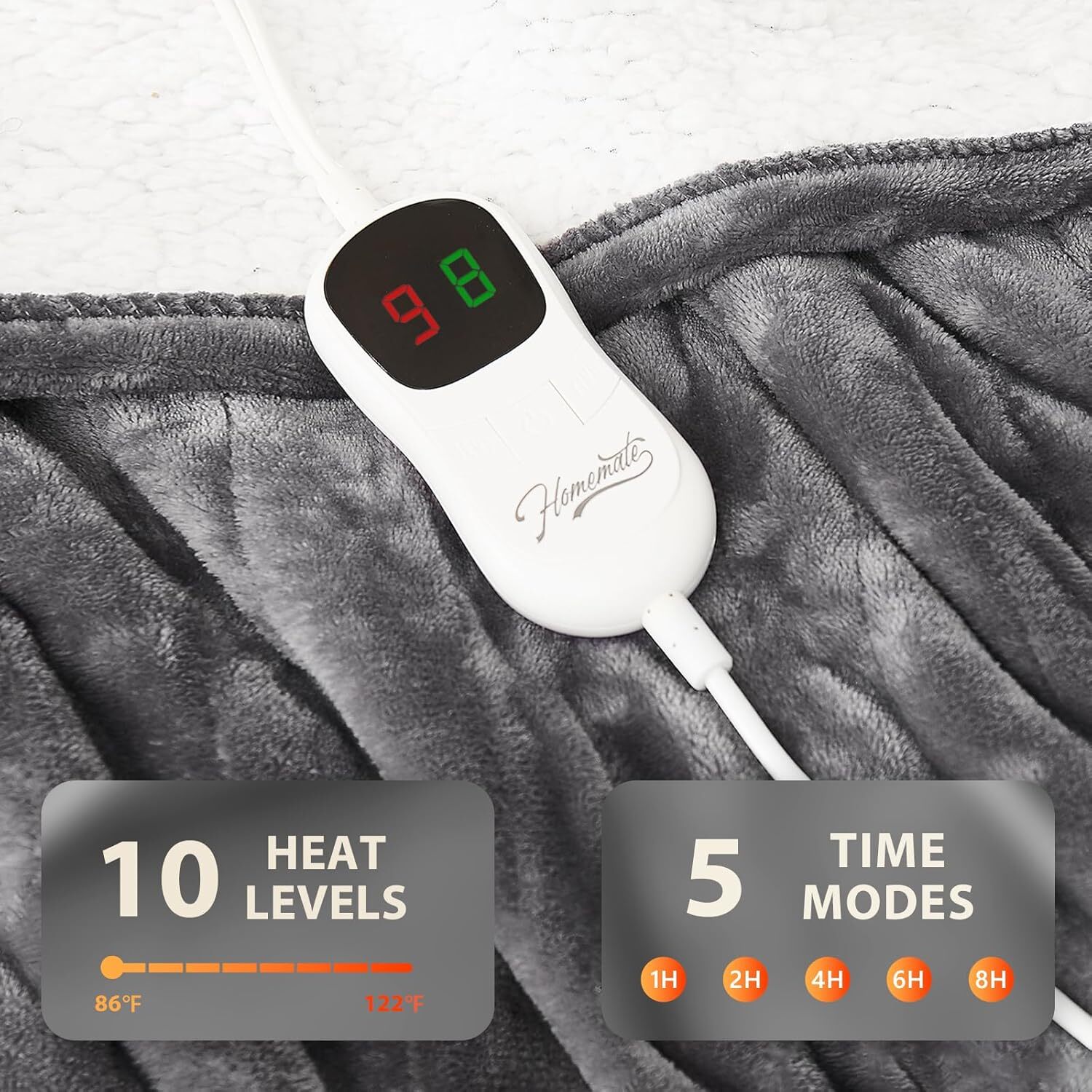 Homemate Electric Heated Blanket Twin - 62"x84" Heating Bed Blankets Throw