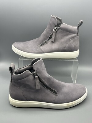 ECCO Soft 7 Side Zip Women s EUR 39 US 8-8.5 Charcoal Gray Nubuck Leather NWOB!