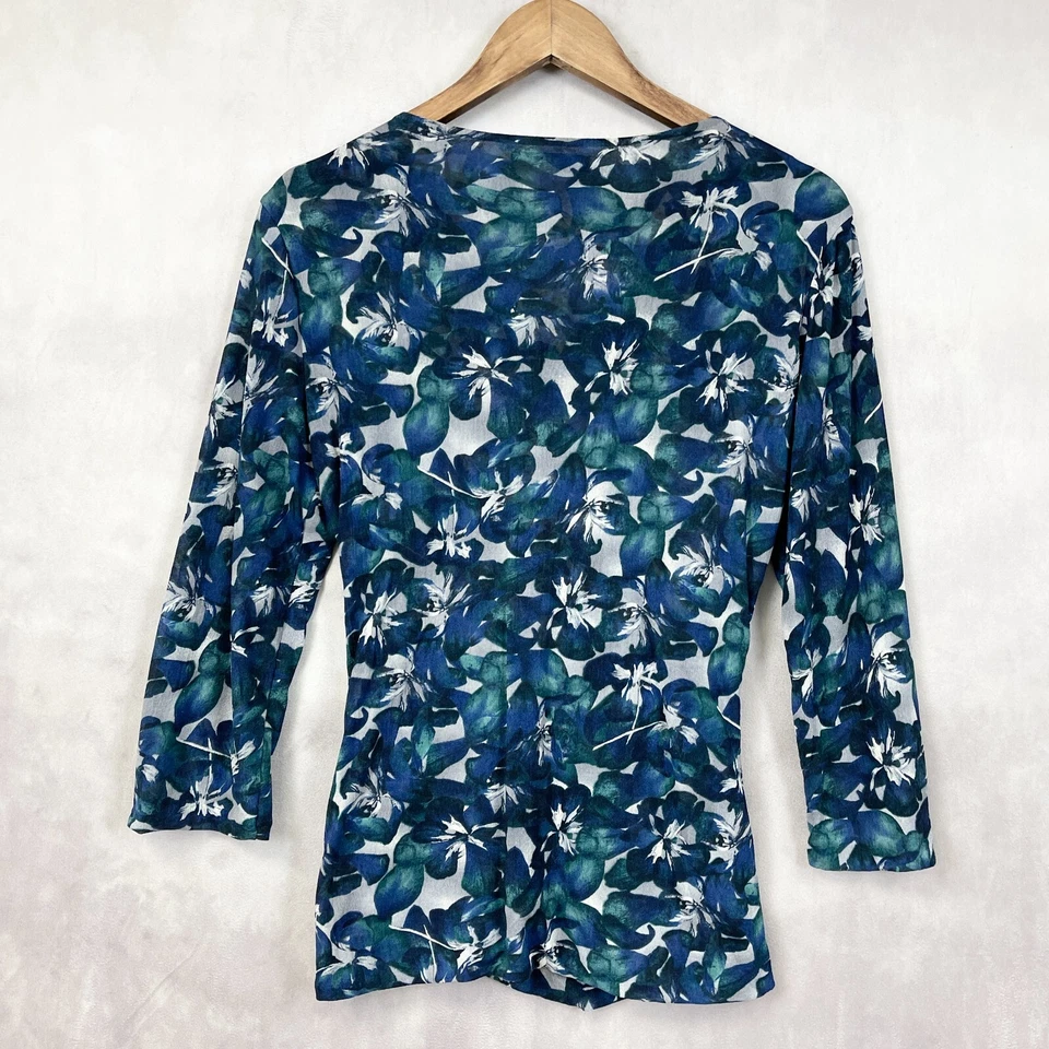 Classiques Entier 女式丝绸上衣大号褶皱青绿色弹力花卉仙女精致 — 第 2/4 张图片