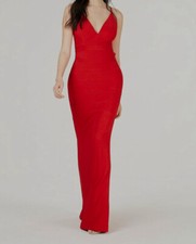 New $180 Emerald Sundae Juniors' Red Lace-Back V-Neck Banded Formal Dress Size M