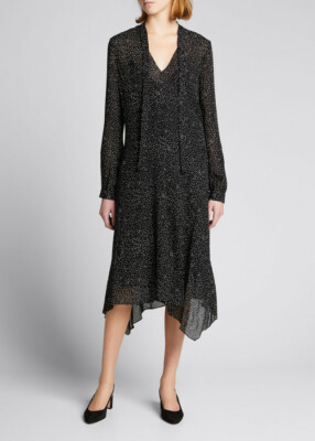 NWT THEORY TIE NECK BLACK DOT SILK LONG SLEEVE MIDI DRESS SIZE 2 $495 | eBay NWT THEORY TIE NECK BLACK DOT SILK LONG SLEEVE MIDI DRESS SIZE 2 $495 | eBay