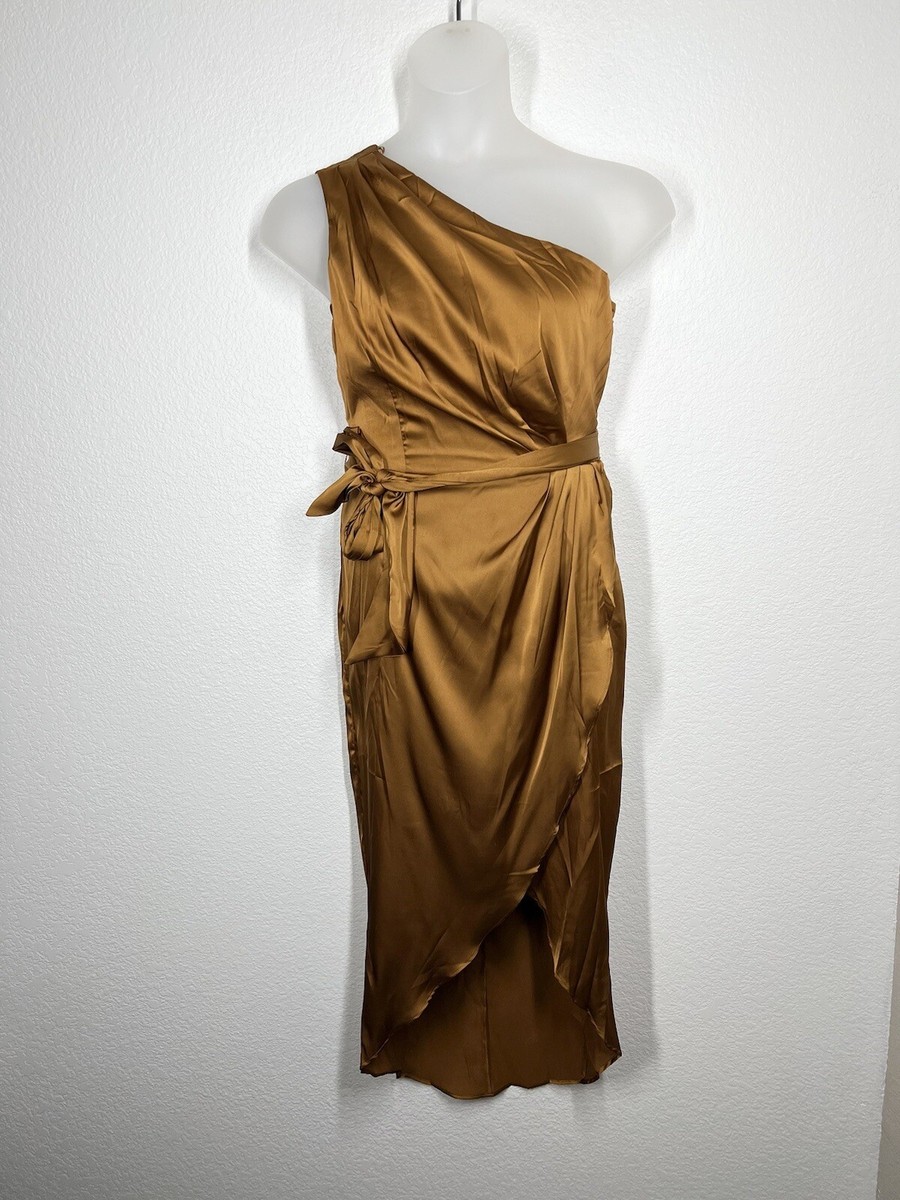 open lace back dress Bronze One Shoulder Midi Dress Large main image 1