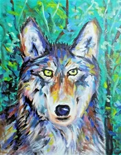wolf original oil painting wall art small