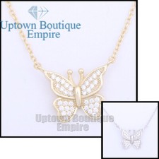 925 Sterling Silver Elegant Butterfly Cubic Zirconia Pendant Necklace 009