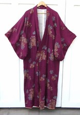 Rare 1920s 1930s BURGUNDY Silk KIMONO Haori Robe Japanese Floral