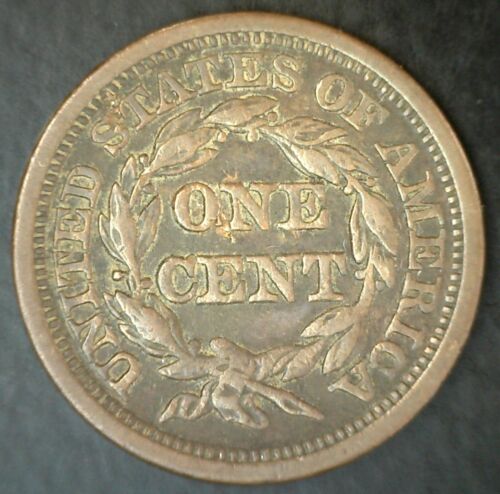 Moneda de centavos de pelo trenzado 1845 XF 1c moneda de centavo grande de Estados Unidos circulada extra fina - Imagen 2 de 2