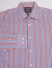 Bonobos Tailored Slim Fit Stretch Red White Blue Check Dress Shirt 16-34
