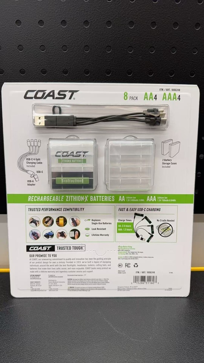 Coast - ZITHION-X USB-C Rechargeable Batteries (7-Pack AA/AAA) for