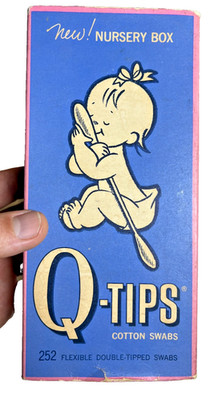 Antique Vintage 1960s 60s Q-Tips QTips Nursery Box Baby Hugging Swab New York