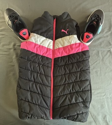 PUMA Black Puffer Vest Womens M 10/12 + Size 8 SoftFoam+ Sneakers Set