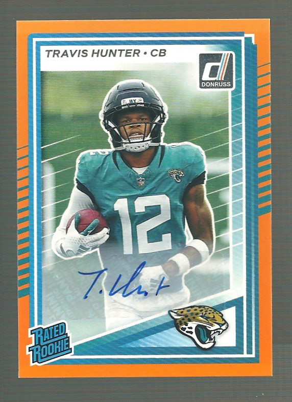 Travis Hunter 2025 Donruss Orange Rated Rookie Auto #301 Jaguars 