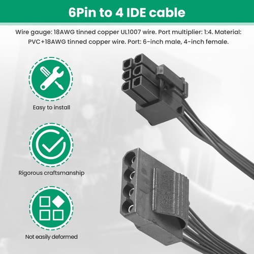 Câble de Puissance Modulaire 6Pin à 4 Molex Câble 6Pin à 4 IDE pour RM10008168 - Afbeelding 7 van 7