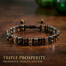 Pulsera de pirita ojo de tigre natural triple prosperidad piedra joyería para hombres mujeres
