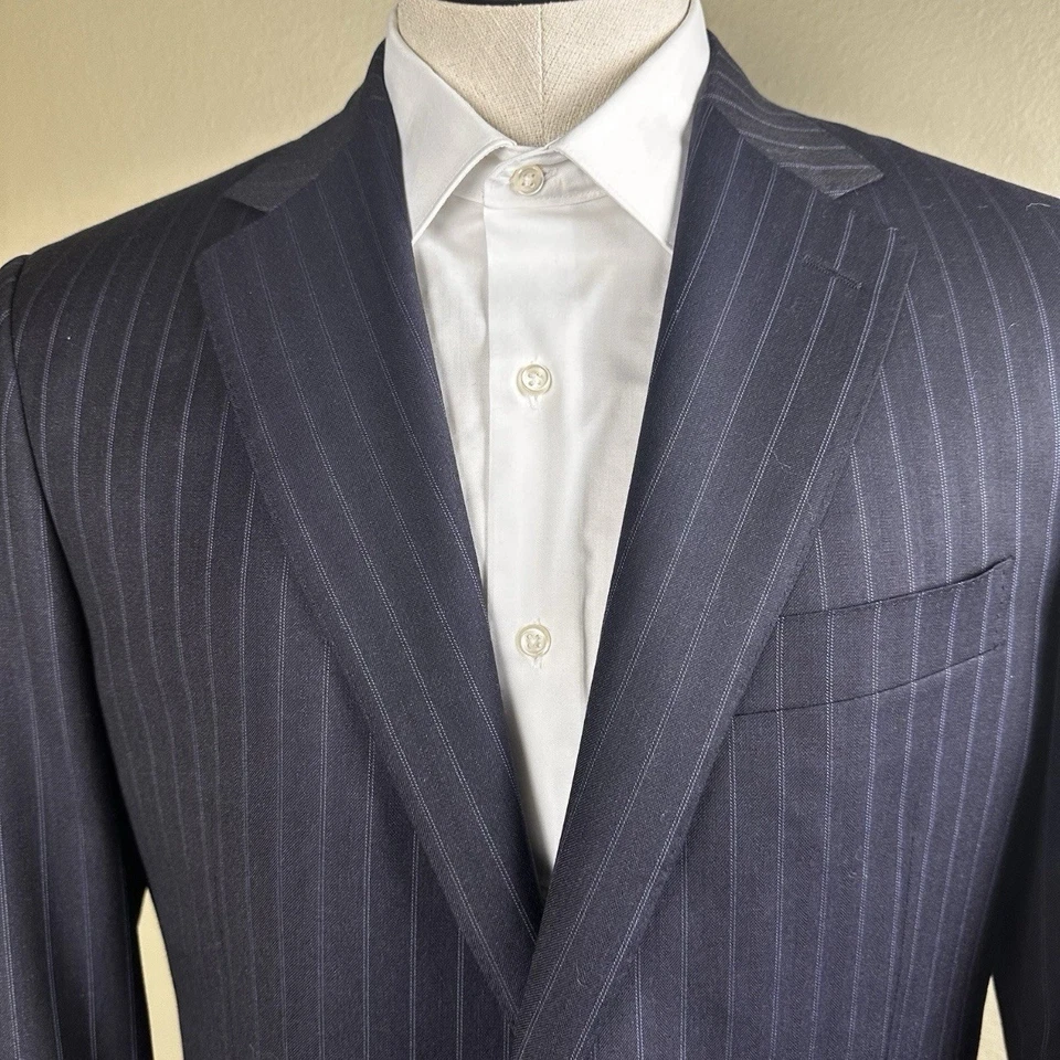 Blazer Canali 38R Azul Marino Rayas Italia 2 Botones, Doble Ventilación Lana Virgen Foto 2 de 4