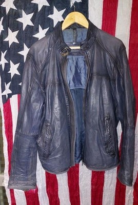 Men Massimo Dutti Jacket Navy Leather 40 /L / 48