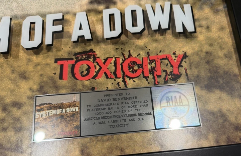 SYSTEM OF A DOWN Toxicity Official RIAA Platinum Sales Award Free Shipping in US - Image 4 of 4