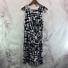 Eliza J Dress Womens 8 Medium Black White Blue Ruched Stretch Tank Lines