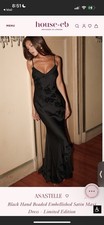 House of CB Anastelle Black Hand Beaded Embellished Satin Maxi Dress