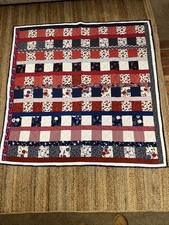 64x63 Inches American Flag Themed Handmade Quilt Red White and Blue USA