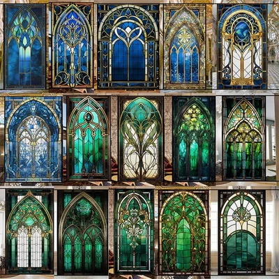 Autocollant de fenêtre d'intimité art rétro verre église support film teinté art - Photo 1/4