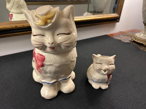Antique Shawnee Puss N Boots Cat Cookie Jar & Creamer Ceramic Pottery Mint Cond!
