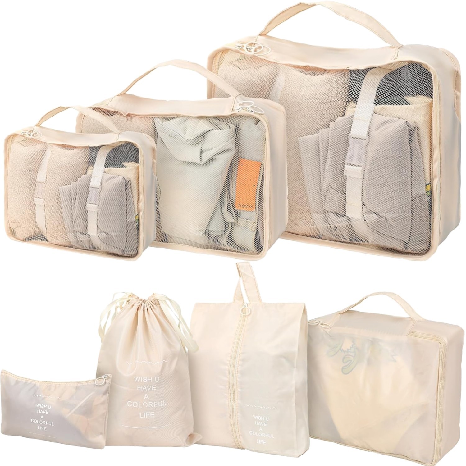 Organiseur de voyage compressible 7 pièces noir en nylon pour valise