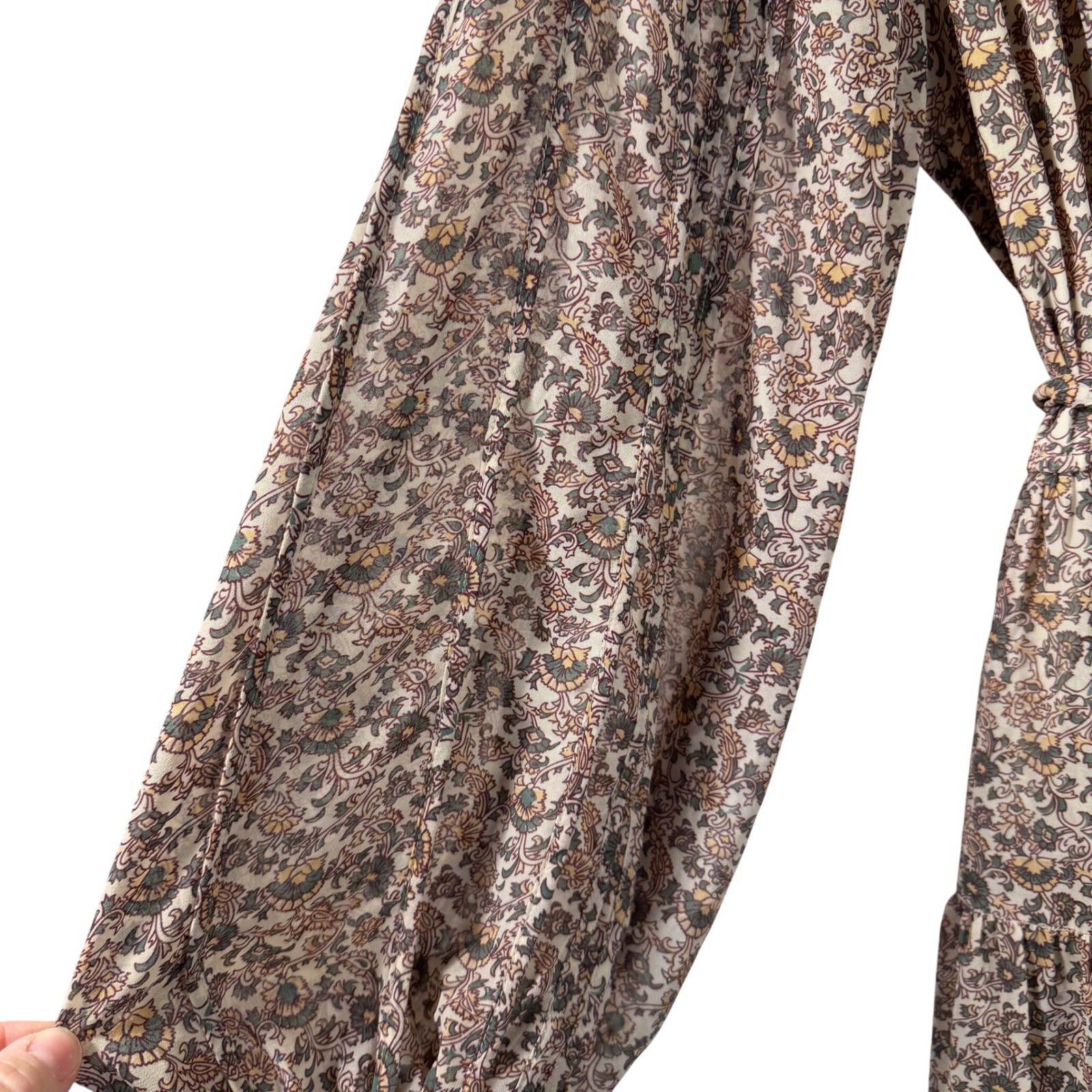 O.P.T Tuckernuck Floral Boho Ruffle Long Sleeve Mini Dress Tie Waist Medium Boho