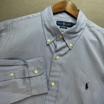 Ralph Lauren Button Down Shirt Classic Fit XL Blue Pinstripe Long Sleeve Preppy