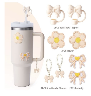 #ad 8 Piece stanley cup accessories set. New Open Box. White amp; Yellow $6.75