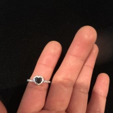 Silver Halo Band Ring with Heart-Shaped Blue Sapphire Center Stone