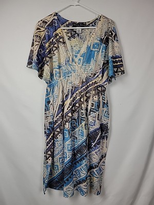Appropriate Behavior Colorful Geometric SS V Neck Below Knee Women's Plus XXL 20