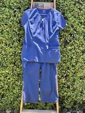 Code Happy Women's Blue Scrubs Set Solid Medical Uniform Scrubs Size Petitie M