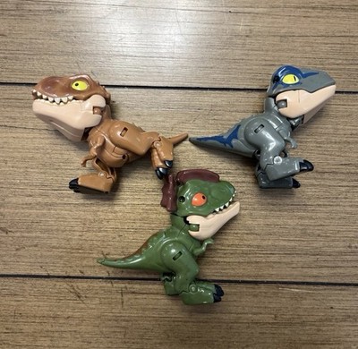 Three Dino-bots Figures Brown Green Grey