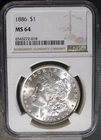 1886 SILVER MORGAN DOLLAR NGC MS64 HIGHGRADE BU UNC COIN $1