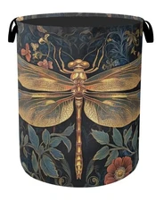 Retro Dragonfly Foldable Laundry Hamper - Waterproof Fabric Storage Basket wi...